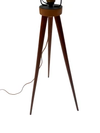 Mid-Century Modern Teak Tripod Floor Lamp with Reupholstered Shade